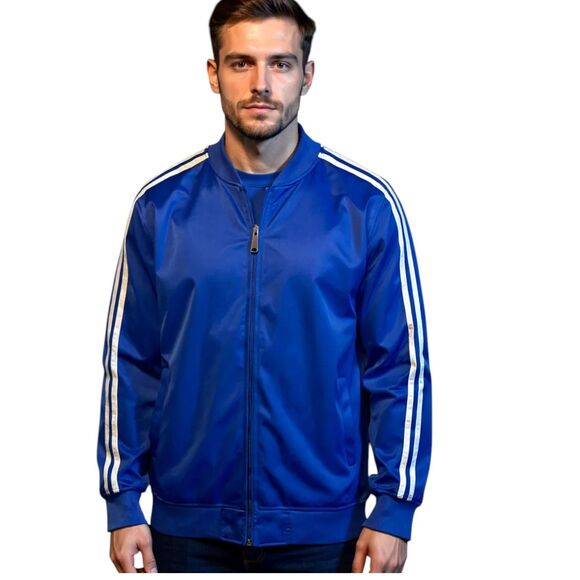 Linea Uomo LU Track Jacket Mens XL Blue 2 Stripes Dazzle Full Zip Run Activewear - Picture 1 of 12